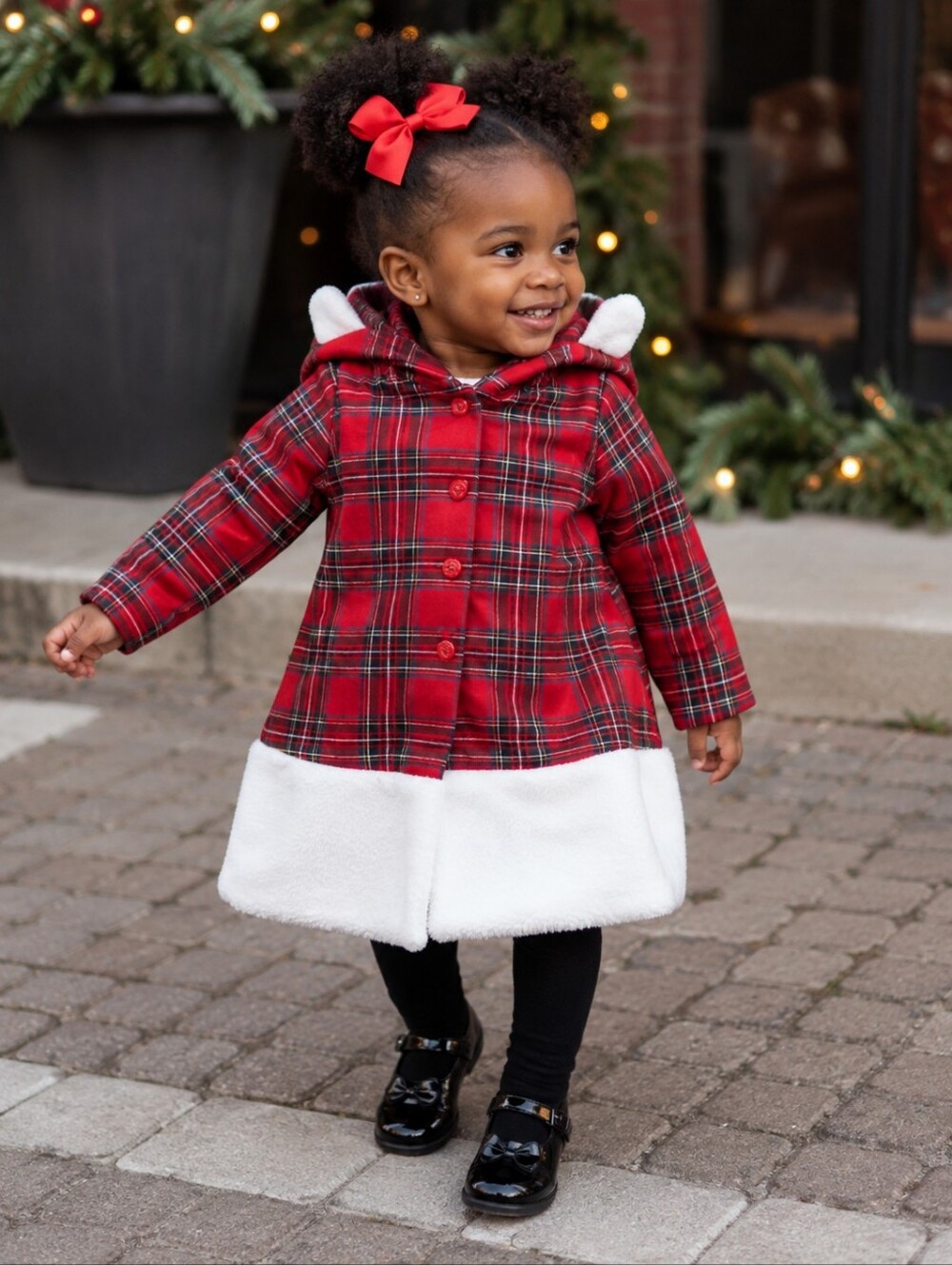 Sweet Heart Rose Girls 2T Red Plaid Tartan Christmas Hooded Coat Faux Fur Hem